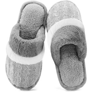 Cozy Slippers for Women Indoor and Outdoor Fuzzy House Shoes with Memory Foam Anti-Skid Sole Gifts for Women Mom Ladies (9-10 Women/7-8 Men, Light Grey)