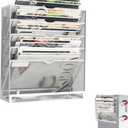 6 Tier Magnetic File Holder, Large Capacity Mesh Hanging Wall Organizer Vertical Magnetic Hanging File Organizer, Magnetic File Folder Holder for File Cabinets, Office, Whiteboard (White)