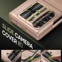 for Samsung Galaxy Z Fold 6 Case with Card Holder & Hinge Protection & Screen Protector, Built-in Camera Lens Cover, Rugged Shockproof Phone Cover Case for Samsung Z Fold 6 2024, Rose Gold