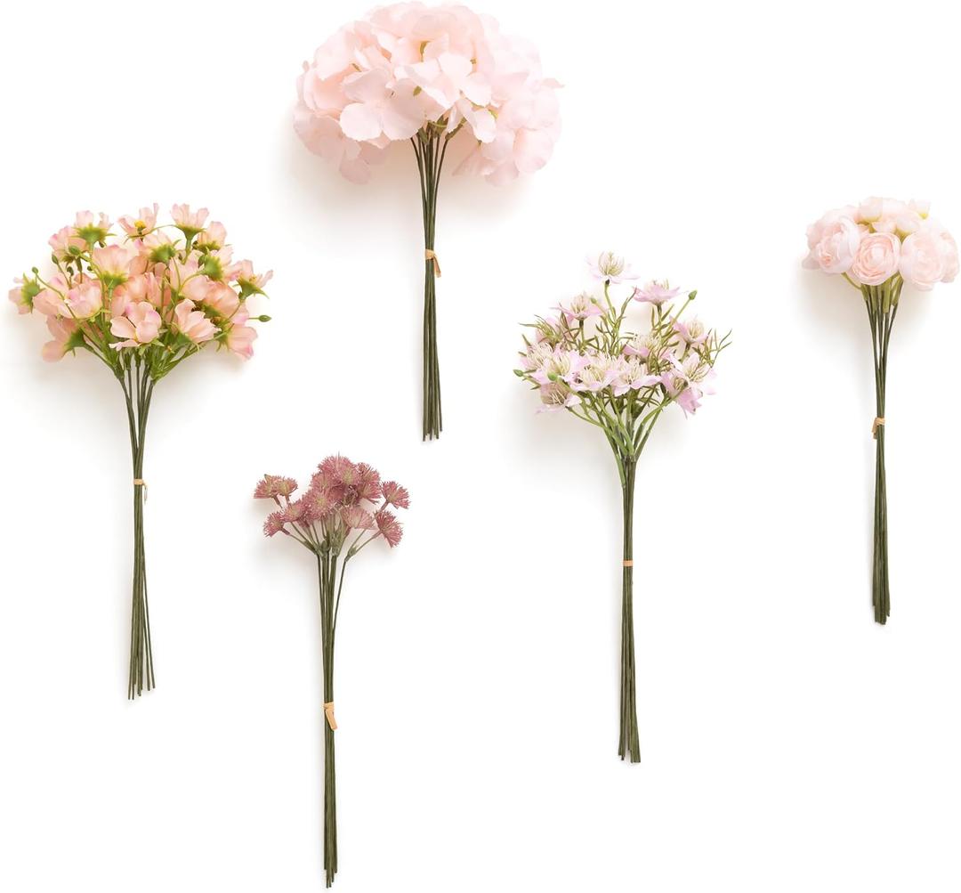 Ling's moment Artificial Greenery Stems Box Set, Faux Greenery Picks for DIY Bridal Bouquets Wedding Floral Arrangement Table Centerpieces, Blush & Powder Blue