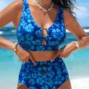 Herseas Swim Suits for Women 2026 Two Piece Modest Swimsuits Full Coverage Bestselling Bikini Set Hibiscus Floral Print Bathing Suit Color Block Large