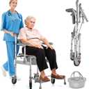 Shower Wheelchair, Bedside Commode, 4 in 1 Rolling Shower Chair with Wheels, Swivel Up Armrest for Easy Transfer, Adjustable Transport Wheelchair for Elderly, Disabled & Post-op