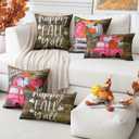 2 x Artscope Fall Decorative Throw Pillow Covers 18x18 Inch Set of 4, Happy Fall Pumpkin Truck Thankful Grateful Blessed Outdoor Farmhouse Pillow Cases for Home Sofa Couch-Pink Brown