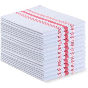 Blue Needles Set of 12 French Stripe Dinner Table Napkins 100% Cotton Napkins, 18x18 Inch, Absorbent, Soft, Reusable & Washable Restaurant Hotel Quality Spring Summer & Everyday Use - Red