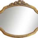 Vintage Gold Wall Mirror with Rose Floral Carvings, 17x13.5 Inches Oval Decorative Mirrors for Wall, Antique Style Vanity Mirror for Bedroom Living Room Bathroom Entryway Dcor