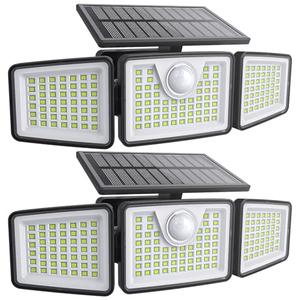 Daphino 2500LM Solar Lights Outdoor with Motion Sensor,3 Head 270° Wide Angle Street Area Lights,IP65 Waterproof Security Lighting with 3 Modes(Remote,2 Pcs)