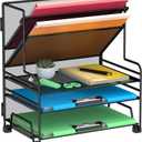 Desk File Organizer, 3-Tier Letter Tray Paper Organizer and 2-Pocket Metal Hanging Basket for Office School Classroom Organization