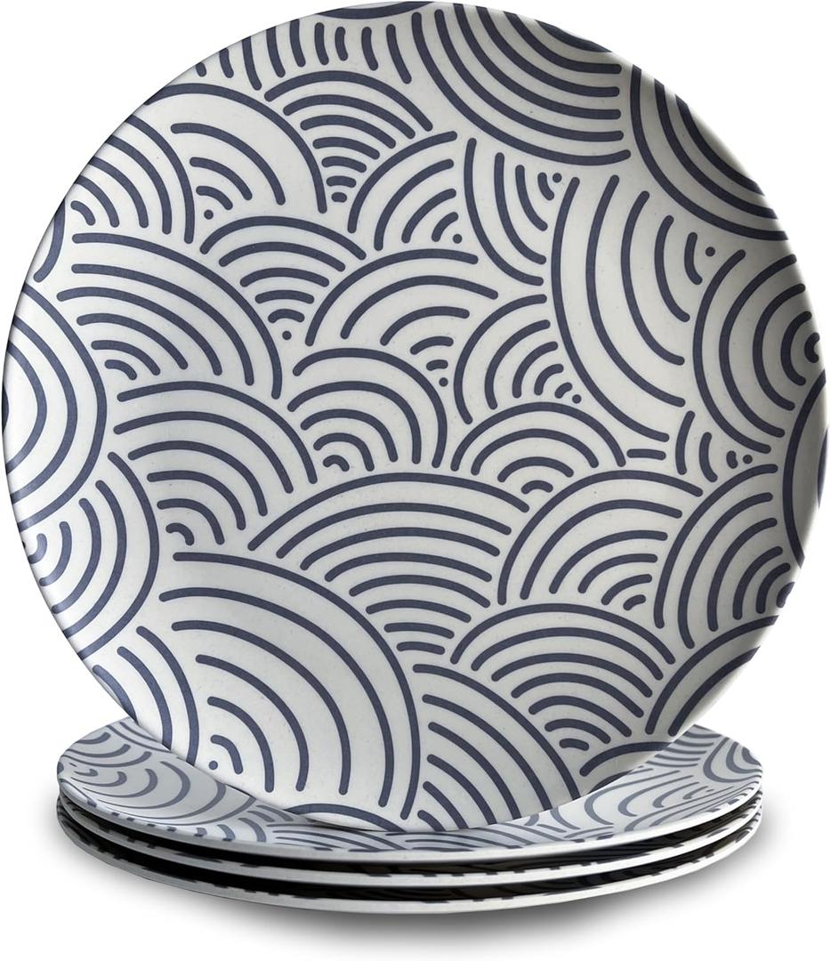 Nook Theory 4 Pack Reusable Bamboo Plates - Non-Toxic Toddler and Kids Plate, Dishwasher Safe, Not Microwavable Dinnerware (Coast 8")