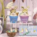 Lulu Home Easter Bunny Figurine, Set of 2 Resin Pot Bunny Shelf Sitters with Dangling Legs, Cute Modern Easter Statue Tabletop Sculpture Centerpieces Decorations
