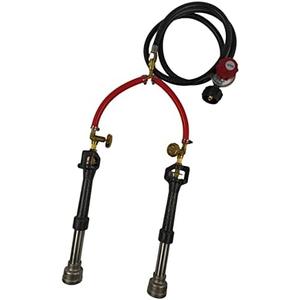 Double Propane Forge Burners with Gas Hose and Regulator for Blacksmith Knife Making Gas Furnace Burner, High Pressure Cast-Iron Burner Head, Burner Assembly Flame Control System, Replacement