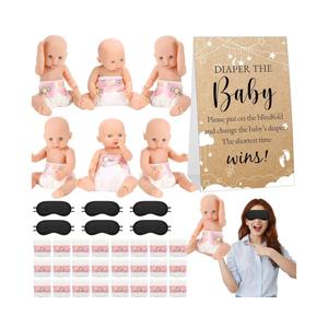 37 Pcs Baby Shower Diaper Changing Game Supplies Including Dolls Blindfold Diapers Cardboard Sign Baby Changing Diaper Race Game Set for Gender Reveal Party (Elegant)