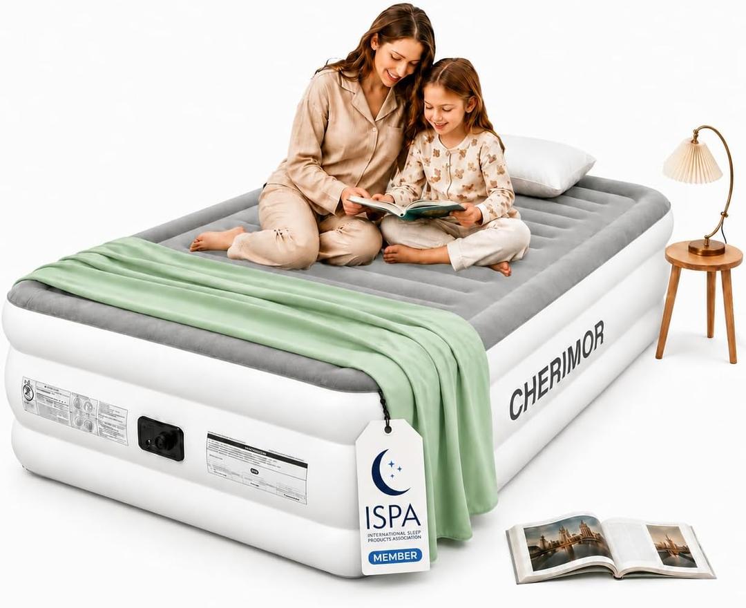 CHERIMOR Twin XL Air Mattress with Built-in Pump, 18" Raised Comfort, Anti-Sag Horizontal Beam, 2-Min Fast Inflation, Multi-Layer Leak Proof Blow Up Mattress, Supports 500 lbs for Home Guests Camping