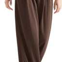 SUUKSESS Women Wide Leg Pants Elastic High Waisted Work Pants Flowy Palazzo Pants (Brown, XS)