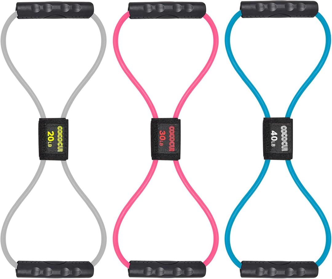 Figure 8 Resistance Bands with Handles for Women Men, Exercise Bands for Back, 8 Shaped Resistance Bands for Arms, Shoulder, Leg Stretching, Physical Therapy, Yoga, Pilates, Home Gym Workout Equipment