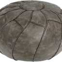 Thgonwid Round Unstuffed Pouf Cover, Leather Foot Stool Ottoman with Storage, Bean Bag Floor Chair, Multi Functional Footrest for Living Room, Bedroom or Balcony (Deep Gray)