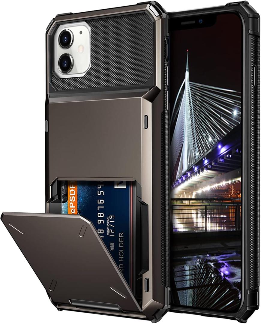 Vofolen Case for iPhone 11 Case Wallet 4-Card Holder ID Slot Flip Door Hidden Pocket Anti-Scratch Dual Layer Hybrid TPU Bumper Armor Protective Hard Shell Back Cover for iPhone 11 6.1 inch Gun Metal