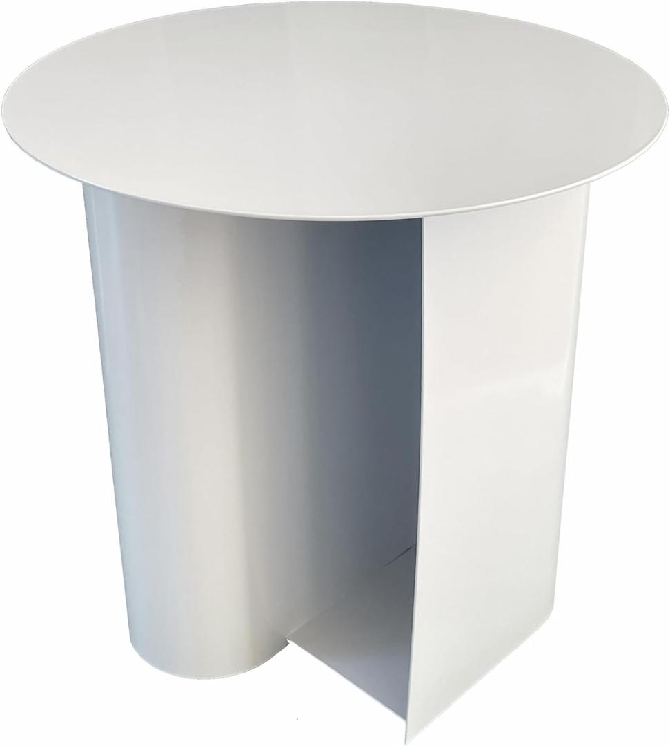 Benjara Rati 19 Inch Side End Table with Magazine Rack, Round Top, White Finish