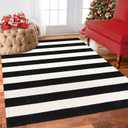LEEVAN Black and White Outdoor Rug 3X5, Cotton Washable Striped Patio Rugs Hand Woven Front Door Mat, Reversible Entryway Rug Farmhouse Black Floor Carpet for Balcony/Courtyard/Entrance