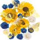 Nezyo 30 Pack Flower and Butterfly DIY Set DIY Graduation Cap Decorations 18 Pcs Flower Heads 12 Pcs 3D Butterfly Decorations Flat Back Roses Yellow Sunflower Heads for Grad Hats(Blue, Yellow)