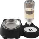 Pet Feeding Station Leak Proof Water Bottle Systems Detachable Dish Anti Slip Base Compact Design Anti Slip Pet Food and Water Bowl Set (Black)