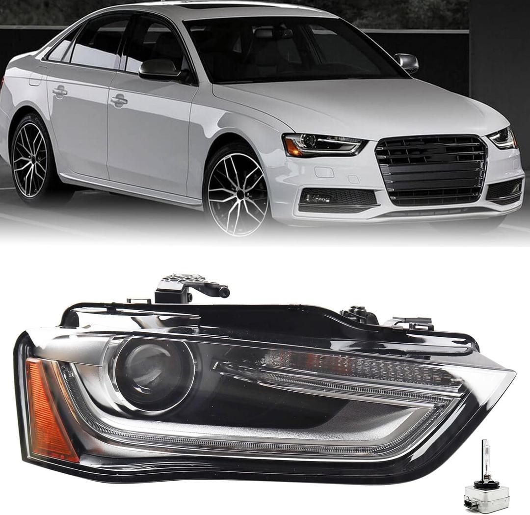 RH With Low/High Beam Light Headlight Fit for 2013-2016 Audi A4 S4 Headlamp Assembly Right Passenger Side HID/Xenon Non-AFS Projector AU2503181 8K0941044E