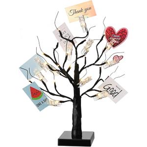 Mudder Money Gift Cards Tree Easter Lighted Birch Tree 24 LED Wedding Card Holder with 12 Clips for Spring Graduation Memorial Day Birthday Party Home Photo Memo(Fresh Style,Black, Warm White)