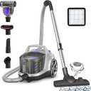 Aspiron Canister Vacuum Cleaner, 40Kpa Bagless Vacuum Cleaners, 4QT Large Dust Cup, Double HEPA Filter, Retractable Cord, 1600W Lightweight Vacuum Cleaner with 5 Tools for Hard Floors, Silver