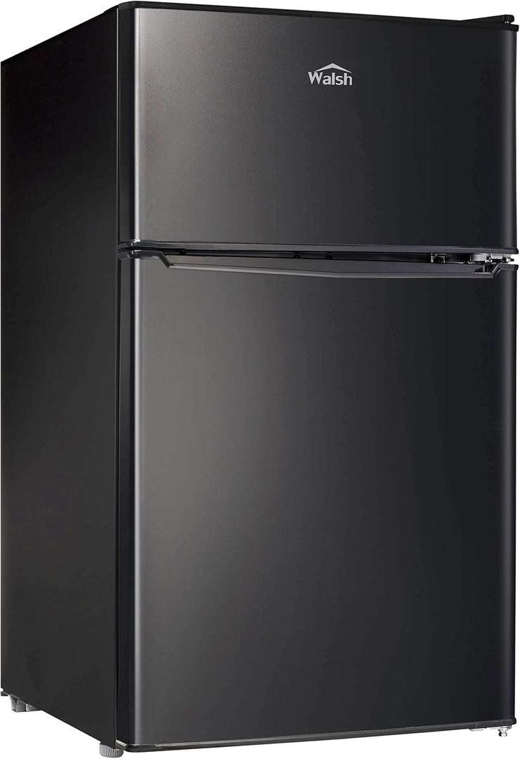 Walsh Compact Refrigerator, Dual Door Fridge, Adjustable Mechanical Thermostat with Freezer, Reversible Doors, 3.1 Cu.Ft, Black