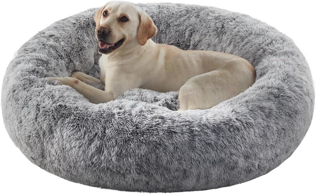 45 inches Donut Dog Bed for Extra Large Dogs,Calming Fluffy Round Jumbo Pet Bed with Removable & Washable Cover, Fits up to 120 lbs Pets (Dark Grey,XL)