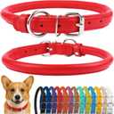 CollarDirect Rolled Leather Dog Collar, Soft Padded Round Puppy Collar, Handmade Genuine Leather Collar Dog Small Large Cat Collars 13 Colors (15-19 Inch, Red Smooth)