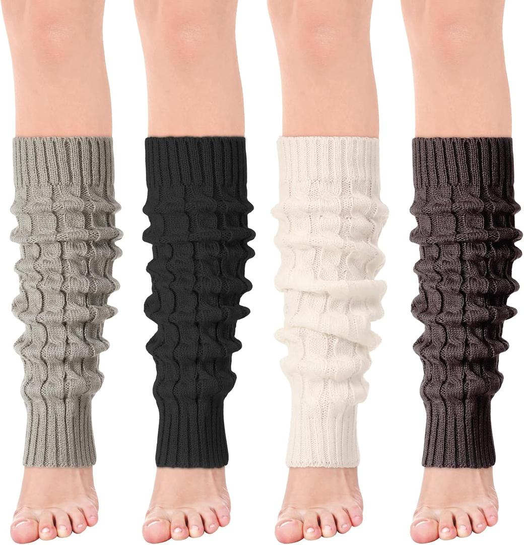 Jspupifip Women Ballet Leg Warmers, 80s Cable Knit Long Legwarmer Extra Soft Leg Warmer for Yoga Ballet Dance (Black, Dark Gray, Light Gray, White)