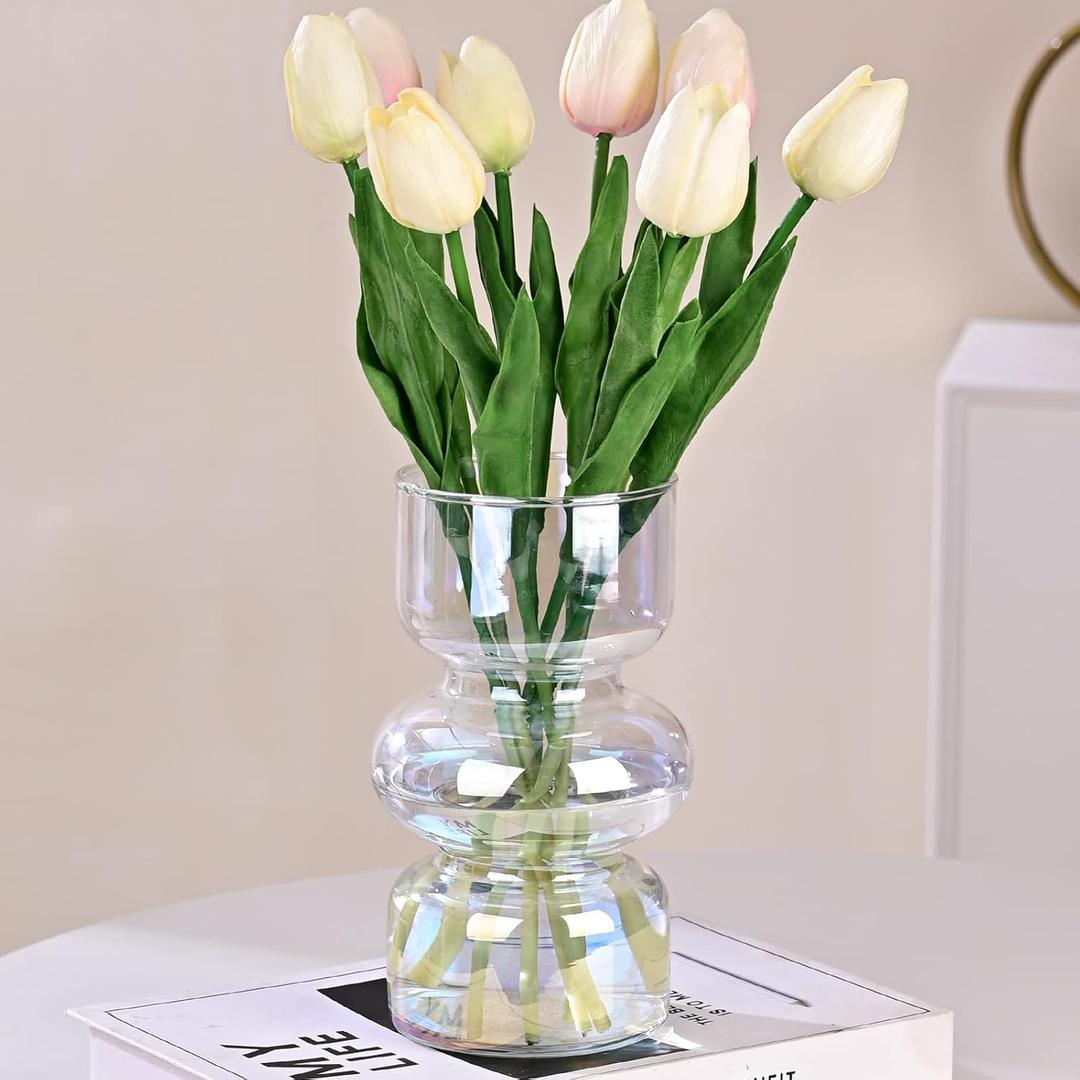 7 inch Iridescent Glass Flower Vases for Centerpiece Table Home Indoor Desk Decor,Ins Modern Boho Style Vase for Wedding Housewarming Gift