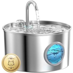 Cat Water Fountain Stainless Steel: 74oz/2.2L Cat Fountain for Drinking - Pet Water Fountain for Cats Inside - Quiet Cats Water Bowl Dispenser - Kitty Drinking Fountains - for Pets& Small Animals