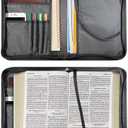 Suobstales Boho Mandala Flower Print Bible Cover for Women Men PU Leather Makeup Organizer Expand Brief Case Journal Case Christian Purses Handbags with Handle and Zippered, XL