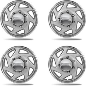 16 Inch Silver & Chrome Wheel Covers Hubcaps for 1992-2025 Ford E150 E250 E350, Fits 8-Lug SRW Factory Steel Wheels, OEM #4C2Z-1130-BA Replacement, 4-Pack