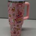 bchiijds 40 oz Cat Cup Tumbler with Handle Lid and Straw, Cat Themed Lover Gifts for Women, Cute Tumblers for Women, Pink