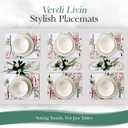Cork Placemats Set of 6 Matching Coasters I Heat Resistant Place Mats for Dining Table 16" x 12", Cork Backed, Wipeable Pink Rose Design