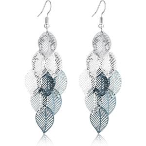 Silver Dangle Earrings For Women Trendy,Boho Cute Drop Western Earings,Vintage Gothic Ethnic Statement Beach Vacation Long Earrings with Leaf Teardrop Turquoise Crystal Tassels,Fashion Jewelry Birthday Gift