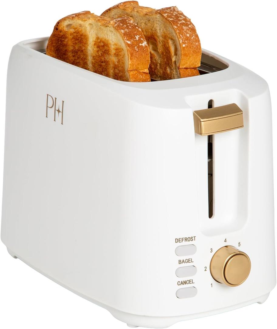 Paris Hilton 2-Slice Toaster, Extra-Wide Slots, 7 Browning Settings, Bagel & Defrost Functions, Removable Crumb Tray, White
