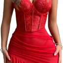 Girece Sexy Lingerie for Women Babydoll Lingerie Dress with Underwire Push Up Bra Lace Chemise Ruffle Hem Sleepwear (Small, Bright Red)