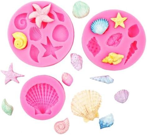 3Pcs Ocean Theme Cake Decorations Kit, Fondant Silicone Molds Set for Seashell, Starfish, Conch, Coral - For Candy, Chocolate, Clay, Resin Crafts