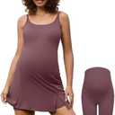 Bhome Maternity Athleisure Dress for Tennis Golf Summer Tank Dress Two-Piece Outfit with Built-in Bra & Shorts Large 