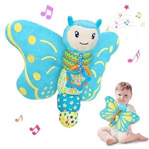 Baby Toys 0-6 Months,Infant Musical Sensory Stuffed Animal with Squeaker,Rattle,Crinkle Wings,Teether & Hanging Ring,Tummy Time Toy for Newborn 0-3-6-12 Months Boys & Girls Gift,Butterfly