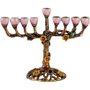 NIKKY HOME Hanukkah Menorah, Metal Jewish Candle Menorah, Artistic Candles Holder Fits All Standard Chanukah Candles Antique Design for Spiritual, Religious & Home Decor - Tree (Brown), Pack of 2