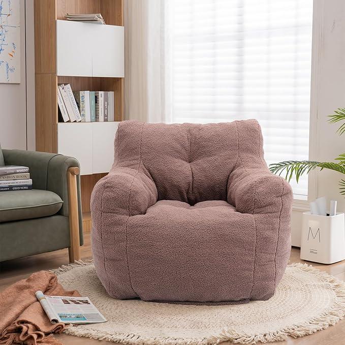 Recaceik Bean Bag Chairs, Tufted Soft Stuffed Bean Bag Chair with Filler, Fluffy Lazy Sofa, Imperial Lounger Giant Bean Bag Chair for Bedroom, Living Room, Brown