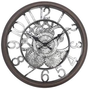 Presentime & Co 12" Farmhouse Gear Clock, Silent no Ticking, Indoor/Outdoor Clock, Weatherproof, Grey Oak and Galvanized Finish. Wall Décor/Outdoor Décor for Living Room, Kitchen, Garden, and Patio.