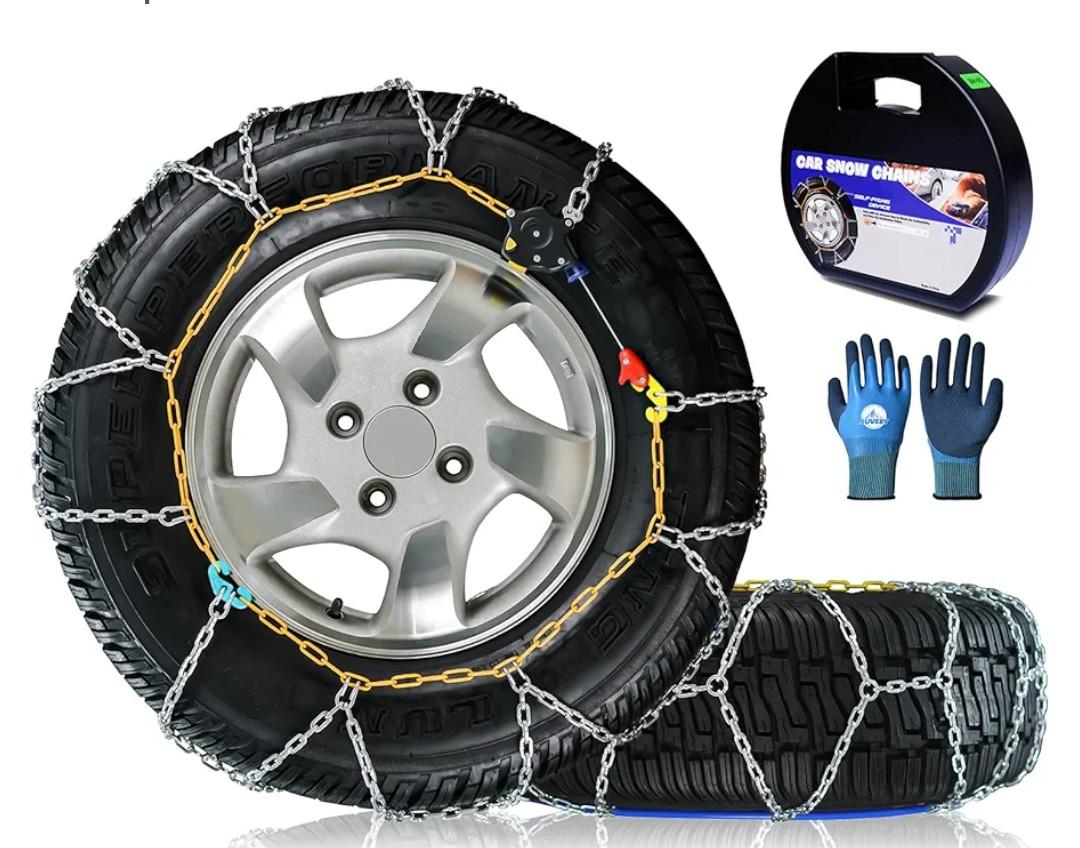 Snow-Chains Auto Fixing 1 Min Quick Fit Easy Installation Tire-Chains, Portable Reusable Universal Emergency Tire Traction Chain for Passenger Car, Pickup Trucks and SUV - Set of 2