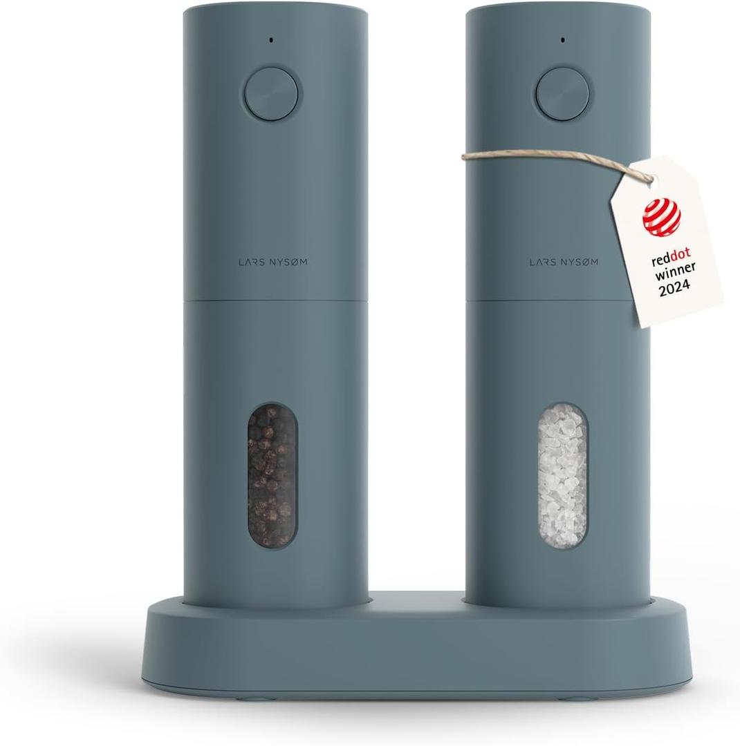 LARS NYSØM Electric Salt and Pepper Grinder Set, USB Rechargeable, Automatic Salt and Pepper Mills, Spice Shakers Refillable with LED Light, Adjustable Coarseness, Ceramic Grinder (Stone Blue) 