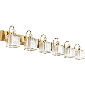Ralbay Modern Gold Vanity Lights - 6-Light Gold Crystal Bathroom Vanity Lights Over Long Mirror