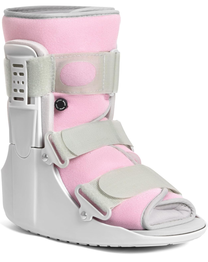 Walking Boot for Broken Foot, Air Cam Walker Boot for Foot Injury Adjustable Fracture Support for Sprained Ankle, Grey Shell with Light Pink Lining for Women Medium